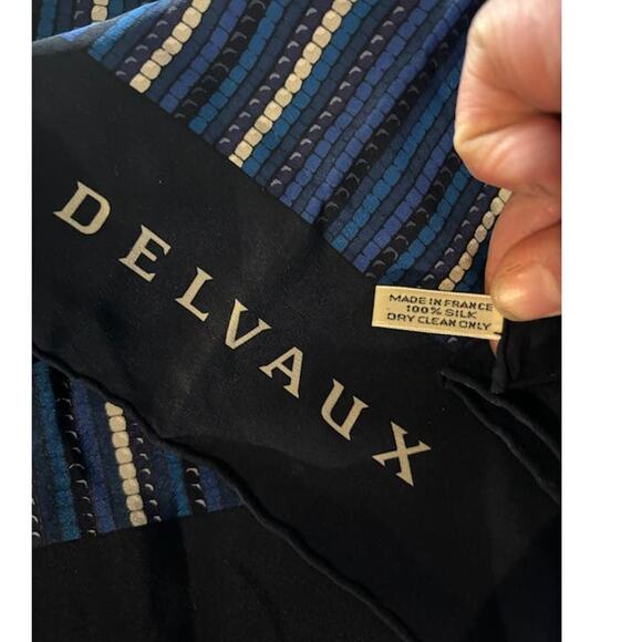 Delvaux scarf 100% silk France large square blue and white striped elegant - Picture 5 of 6